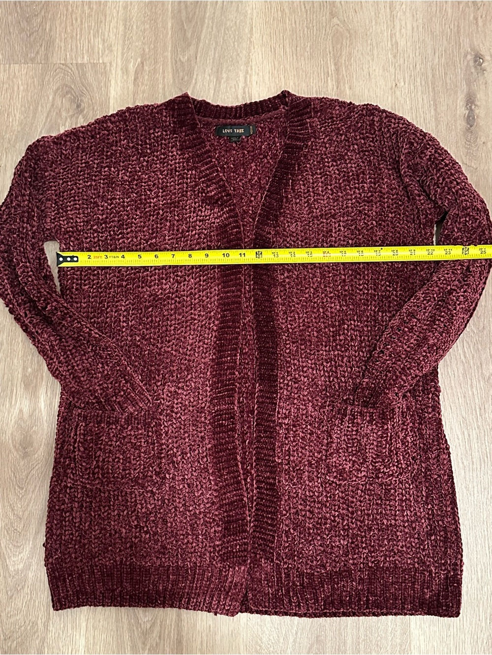 Love Tree Chenille Open-Front Cardigan in Burgundy